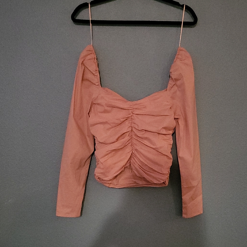 Astr Anthropologie Peachy pink sweetheart neckline top